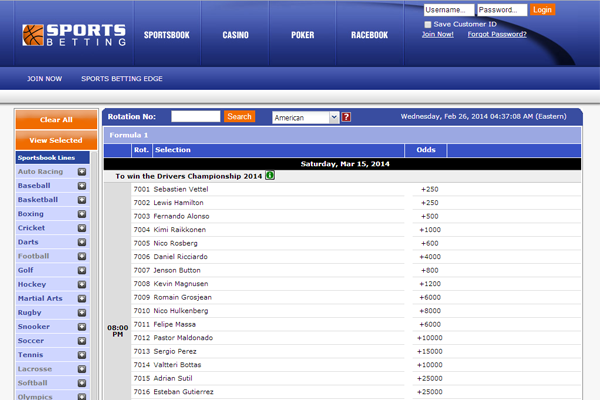 Sportsbetting screen shot
